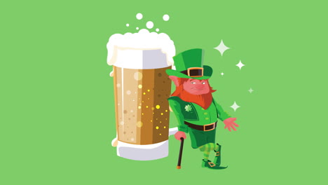 happy saint patricks day animation with leprechaun character and beer
