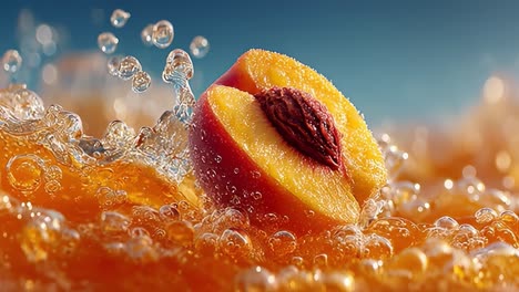 peach slice splashing into orange juice