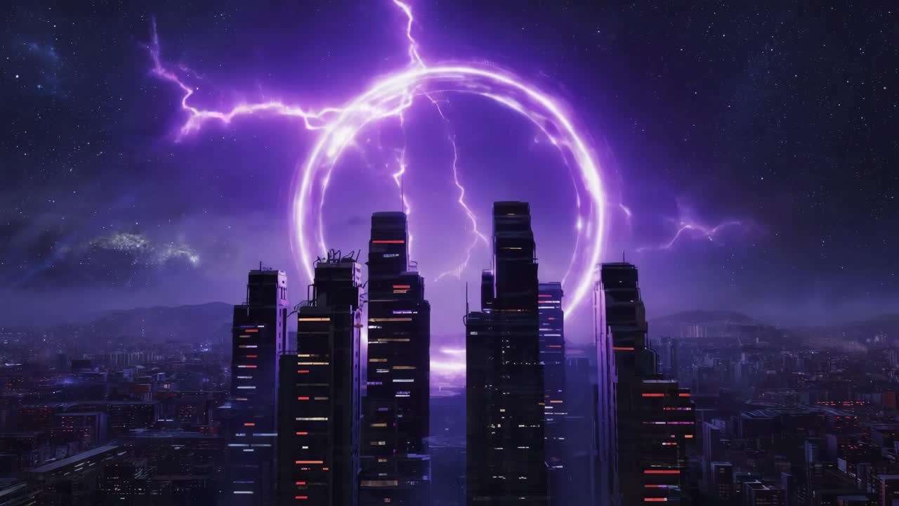 Futuristic Cityscape with Lightning