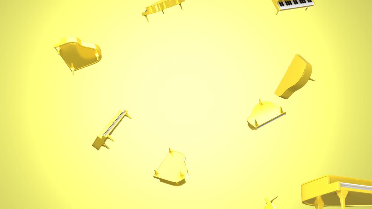 노란색 배경에 노란색 피아노가 날고 있습니다.
