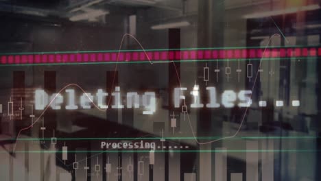 animación de la interfaz con el procesamiento de datos estadísticos frente a una oficina vacía