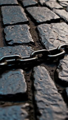 chain on cobblestone pathway