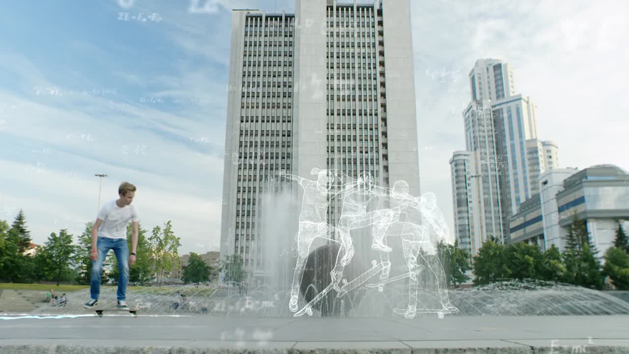 Skateboarder Performing Trick in Urban Setting with Graphic Overlay