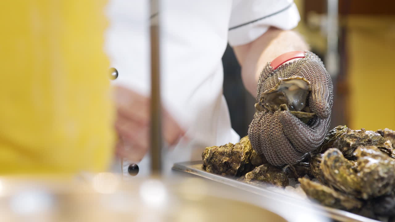 Chef Preparing Oysters Dish In Elegant Restaurant 2