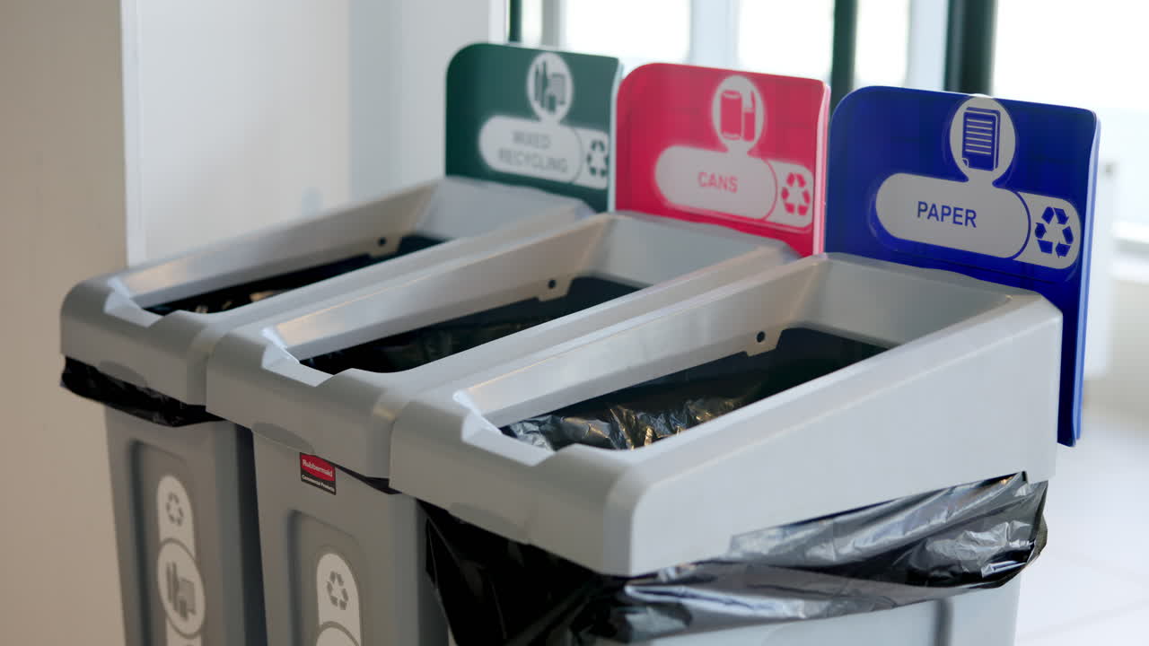 Three Recycling Bins for Waste Separation