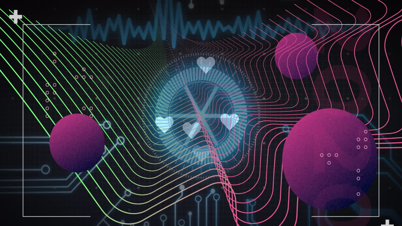 animación de bolas, procesamiento de datos por computadora en una placa de circuitos