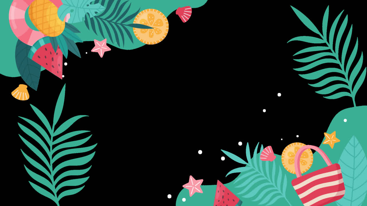 여름 열대 과일과 잎 배경