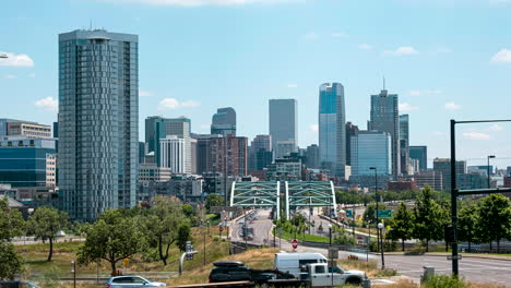 Time-lapse-of-cars-commuting-across-the-Speer-Boulevard-Bridge-into-Denver's-downtown-district