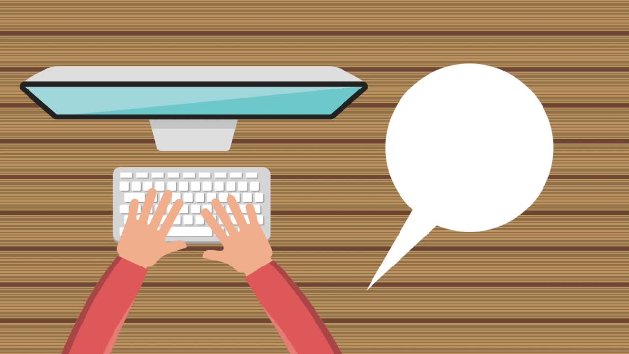 escritura a mano en el portátil con burbuja de chat