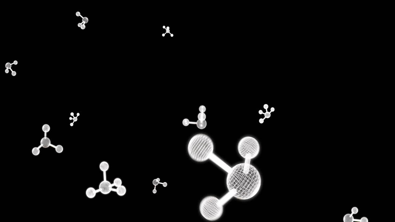 검은 바탕에서 움직이는 분자의 애니메이션