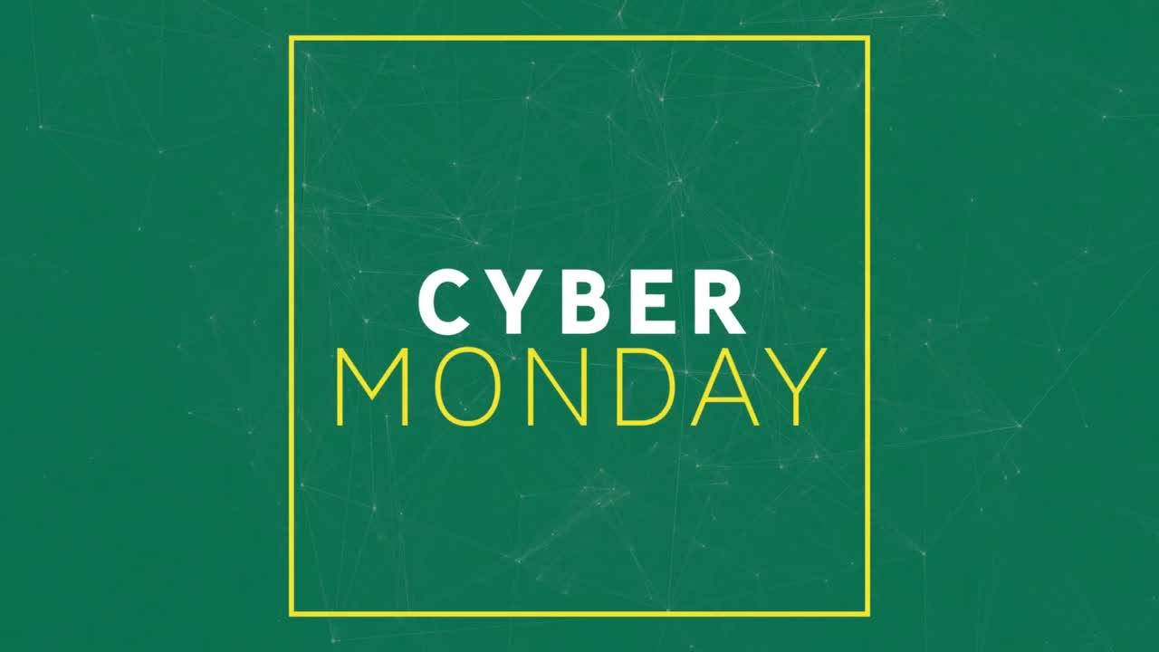 animación del texto de venta del lunes cibernético a través de redes de conexiones