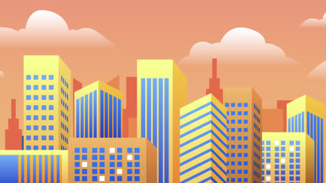ilustración colorida del paisaje urbano al atardecer