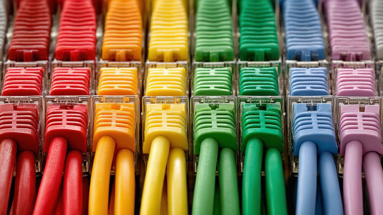 A Vibrant Array of Ethernet Cables: Exploring the Colorful Spectrum of Network Connections in a Close-Up Display