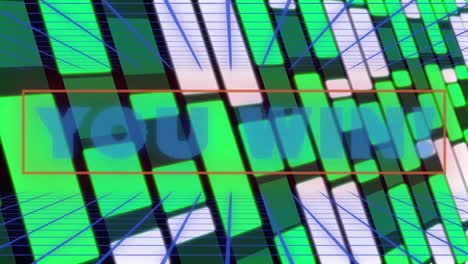 animación de usted ganar texto sobre formas geométricas verdes