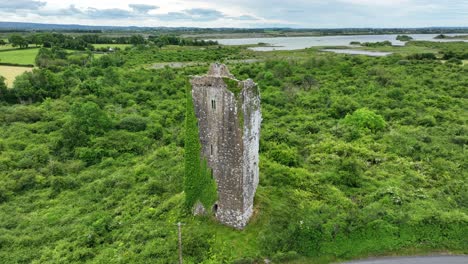 ireland epic locations ancient ruined castle on the edge of the burren co.clare lush green landscape with fresh water lake