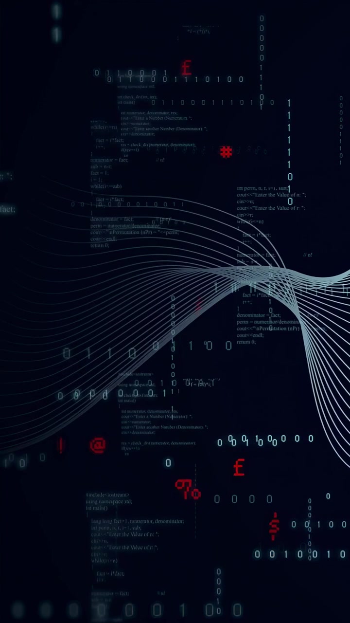 Vertical video: Data pulse sending white ribbon moving right, sorting bits and showing data flow