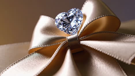 heart-shaped diamond on a golden ribbon bow