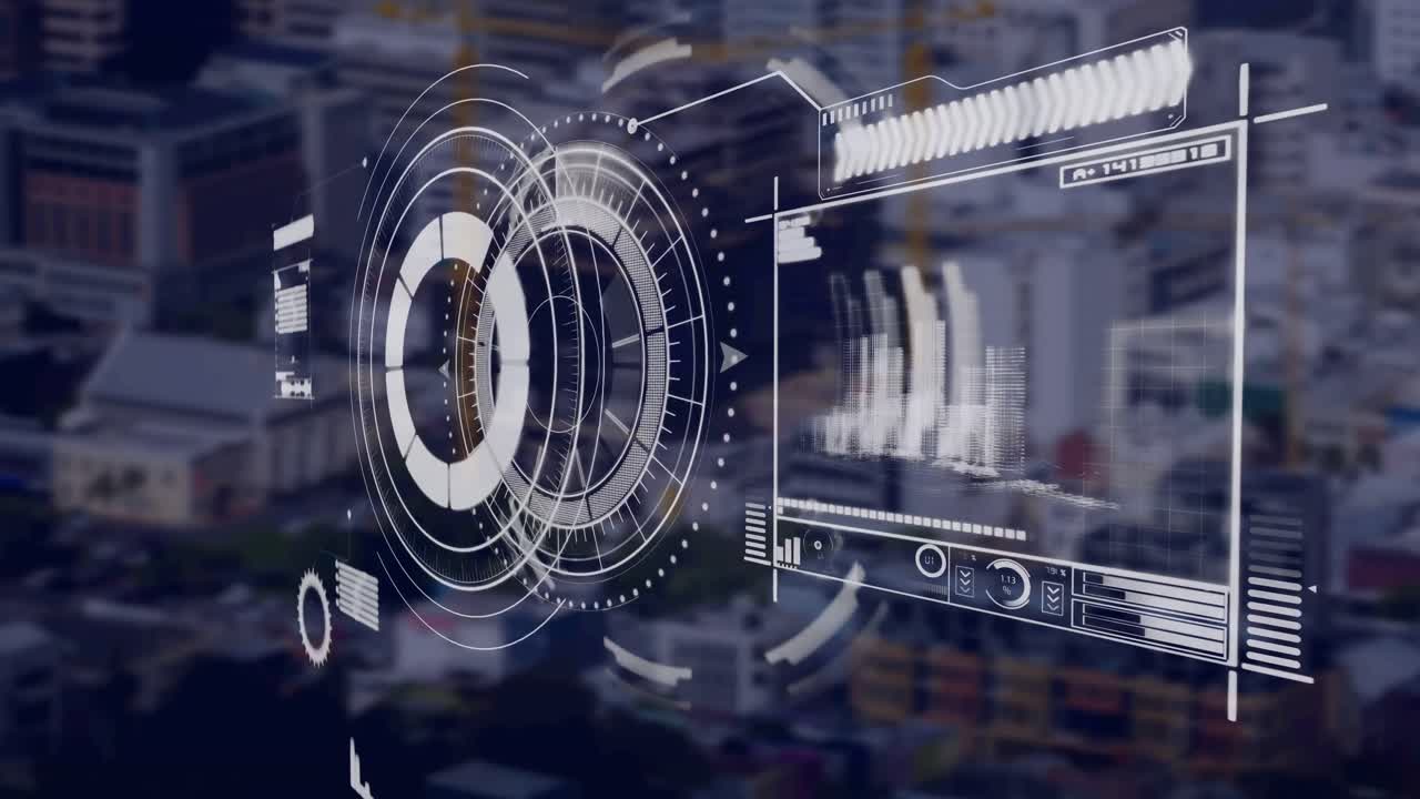 animación del procesamiento de datos y el escaneo de alcance sobre el paisaje