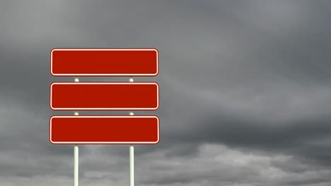 Animation-of-three-red-road-sign-over-sky-in-the-background