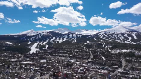 Cinematic-drone-shot-flying-towards-Breckenridge-Colorado-in-the-winter