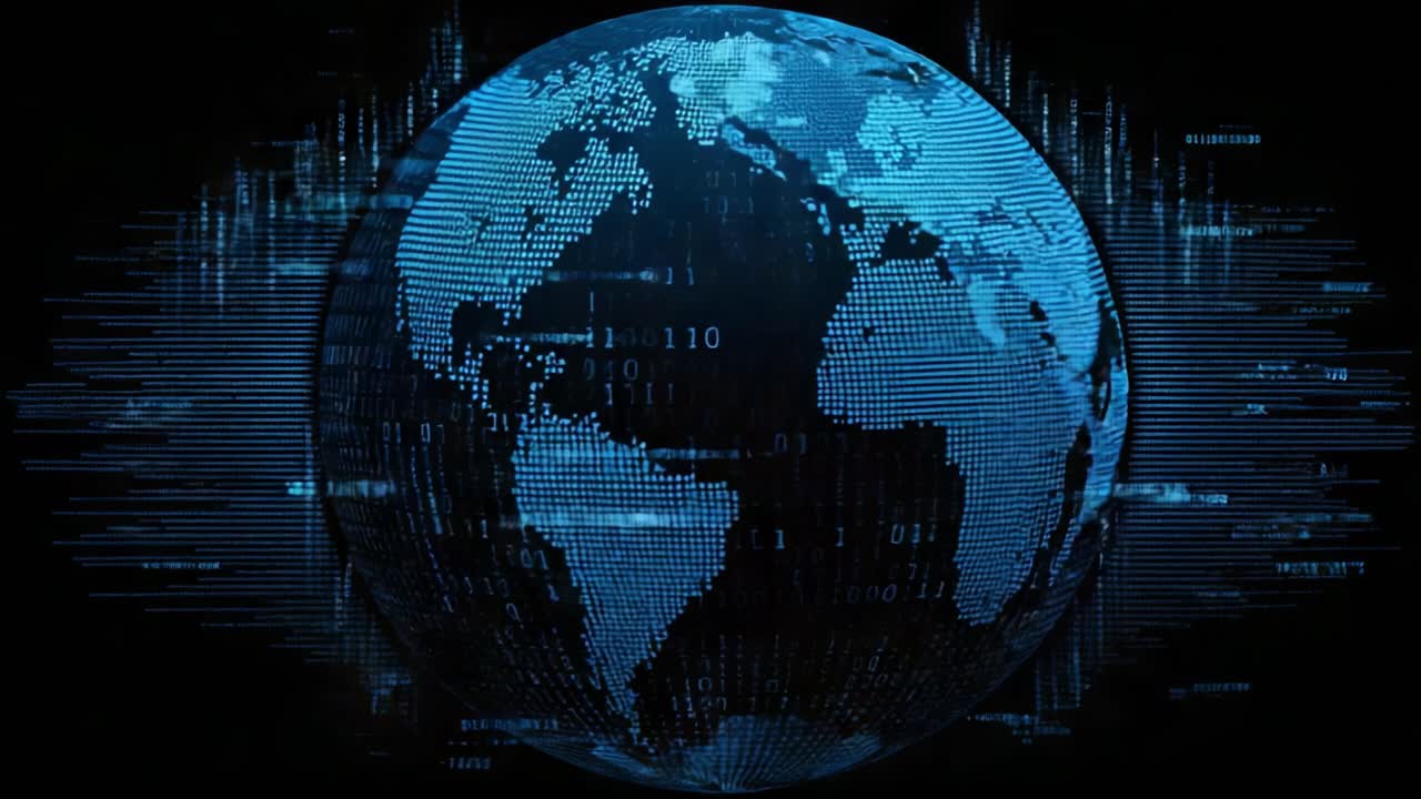 Visualizing a Digital World: A Stunning Representation of Earth Encapsulated in Binary Code and Blue Patterns Signifying Data Flow and Connectivity