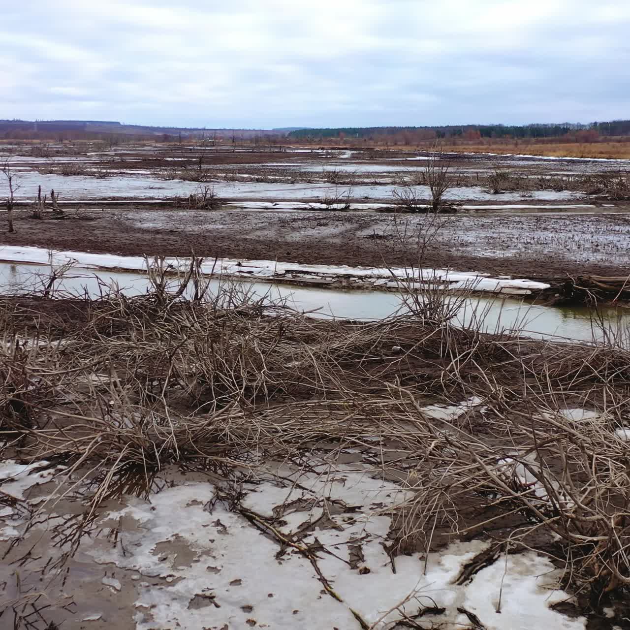 Natural resources in danger. Dirty background of polluted river in drought place. Environmental problems. Groundwater disaster