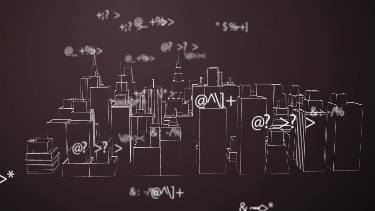 도시 의 회전 하는 3d 모델 위 에 변화 하는 숫자 들 의 애니메이션