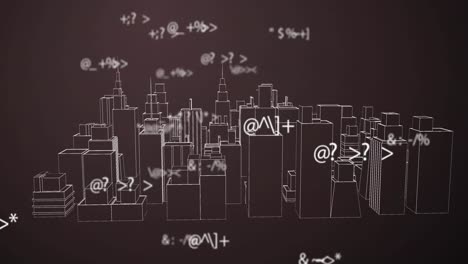 animación de números que cambian sobre un modelo 3d giratorio de la ciudad
