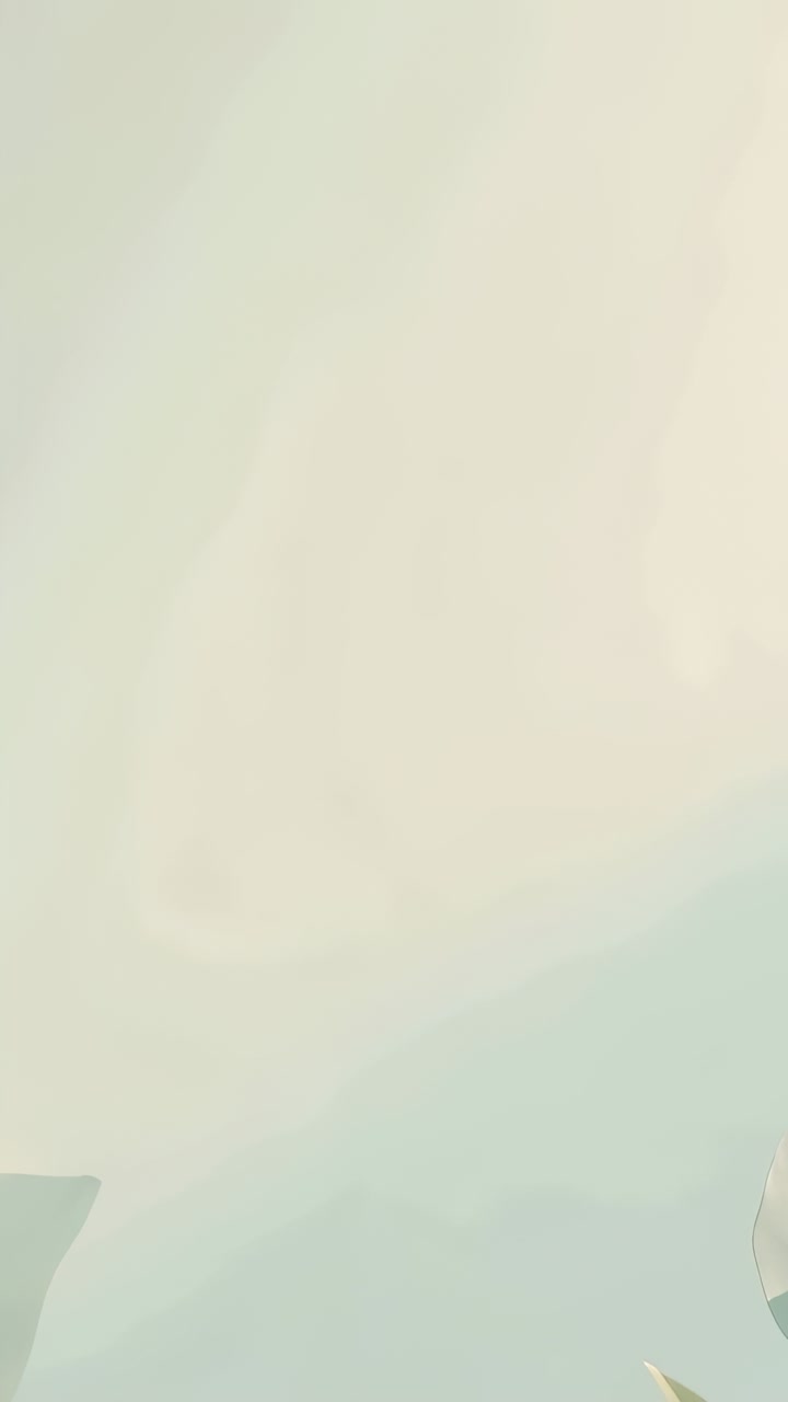 Vertical video: Panning camera capturing pale cream blue wall gradient at home, showing leaf tips