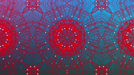 animación digital de formas caleidoscópicas rojas que se mueven en movimiento hipnótico contra un fondo azul
