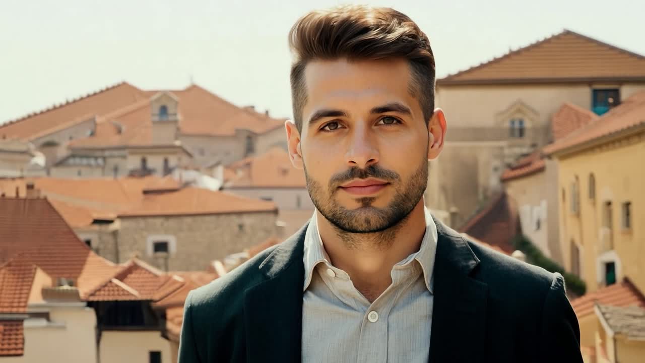 hombre guapo en una ciudad