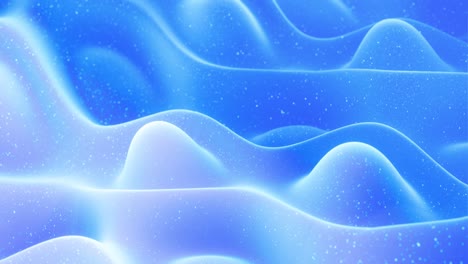 abstract waves of soft blue matte material with light inner glow and glitters on morphing surface. abstract geometric surface like landscape or terrain, extrude or displace 3d noise. loop 4k