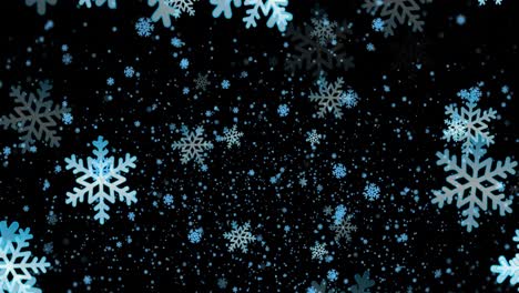 Animation-of-snowflakes-moving-on-black-background