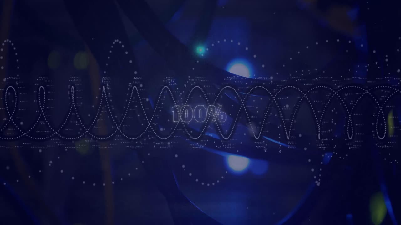 디지털 화면에서 100 퍼센트의 원의 애니메이션, 금융 그래프 및 데이터