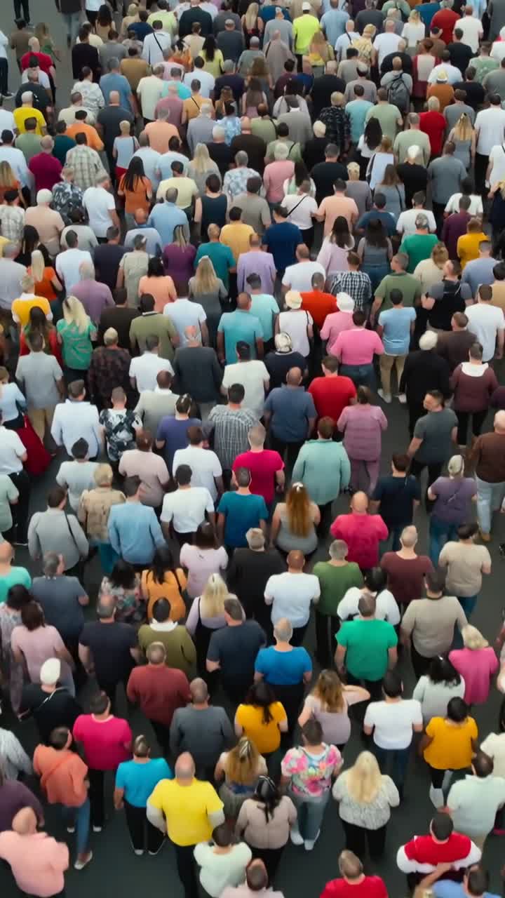 High Angle View of a Large Crowd of Diverse People Walking