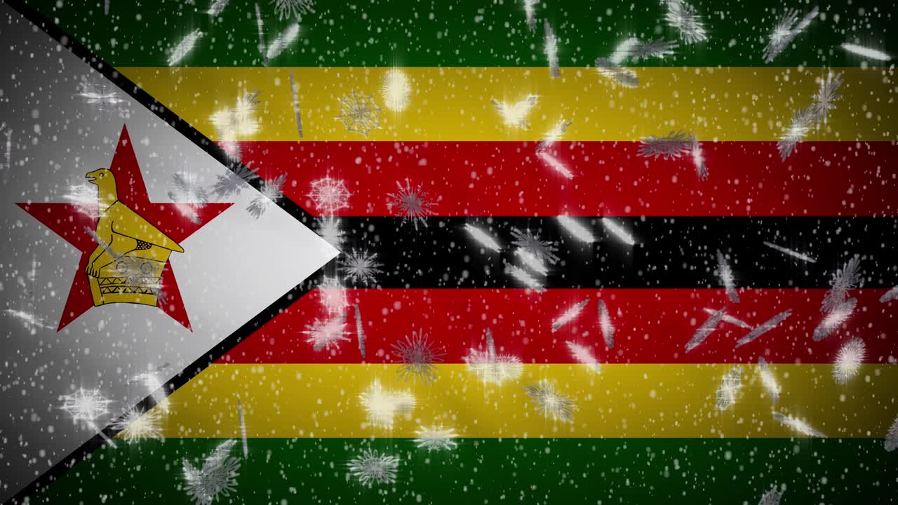 bandera de zimbabue cayendo nieve en bucle, año nuevo y fondo de navidad, bucle