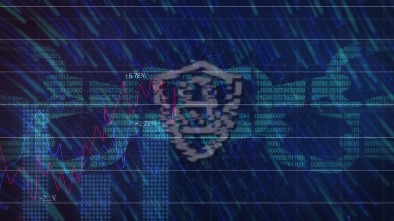 Light trails over security padlock and chain icon against data processing on blue background