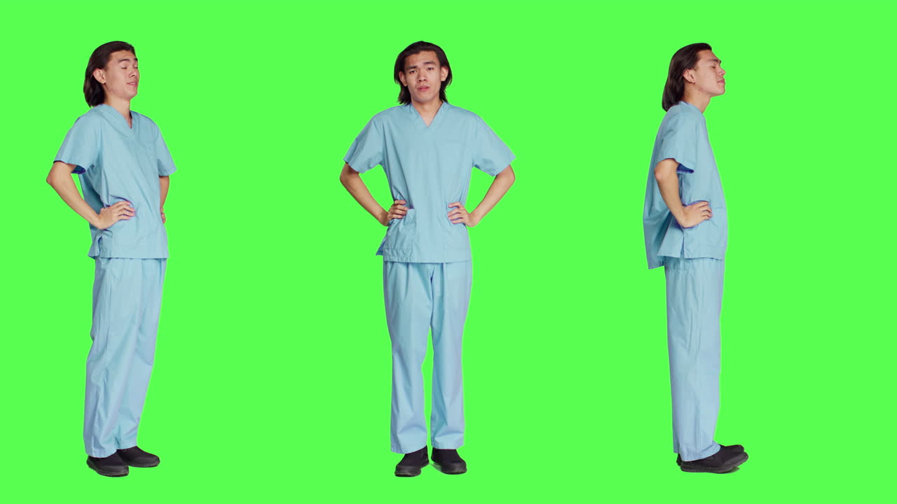 Healthcare employee yawning on camera