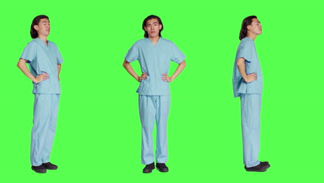 healthcare employee yawning on camera