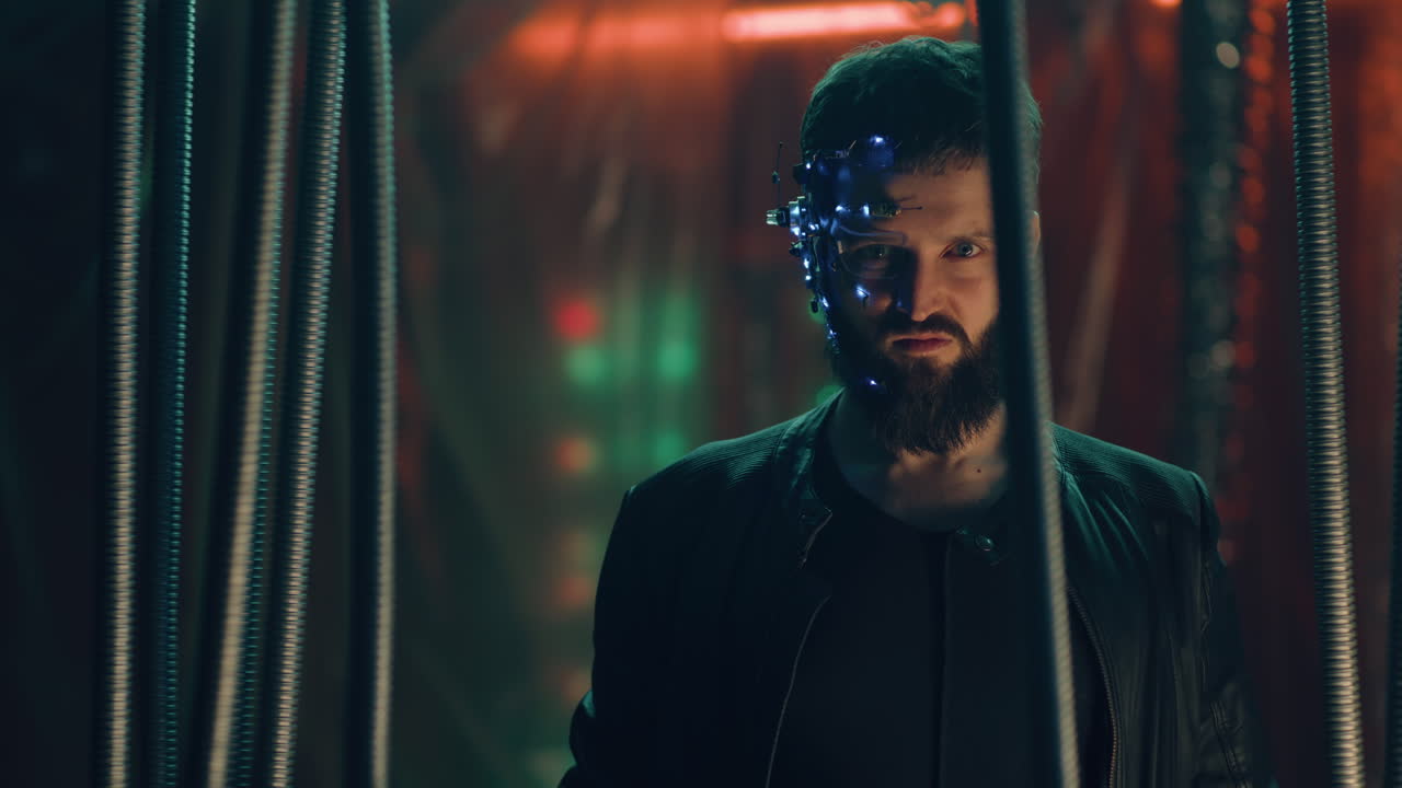 hombre cyberpunk en una prisión futurista