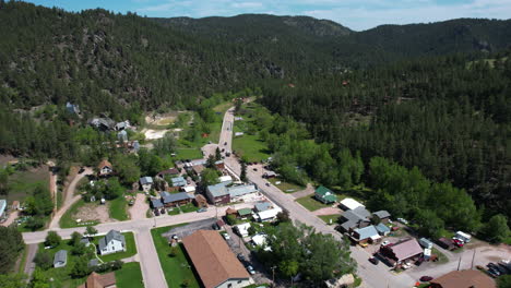 aerial view of keystone, south dakota usa, buildings in valley, getaway to mount rushmore national memorial