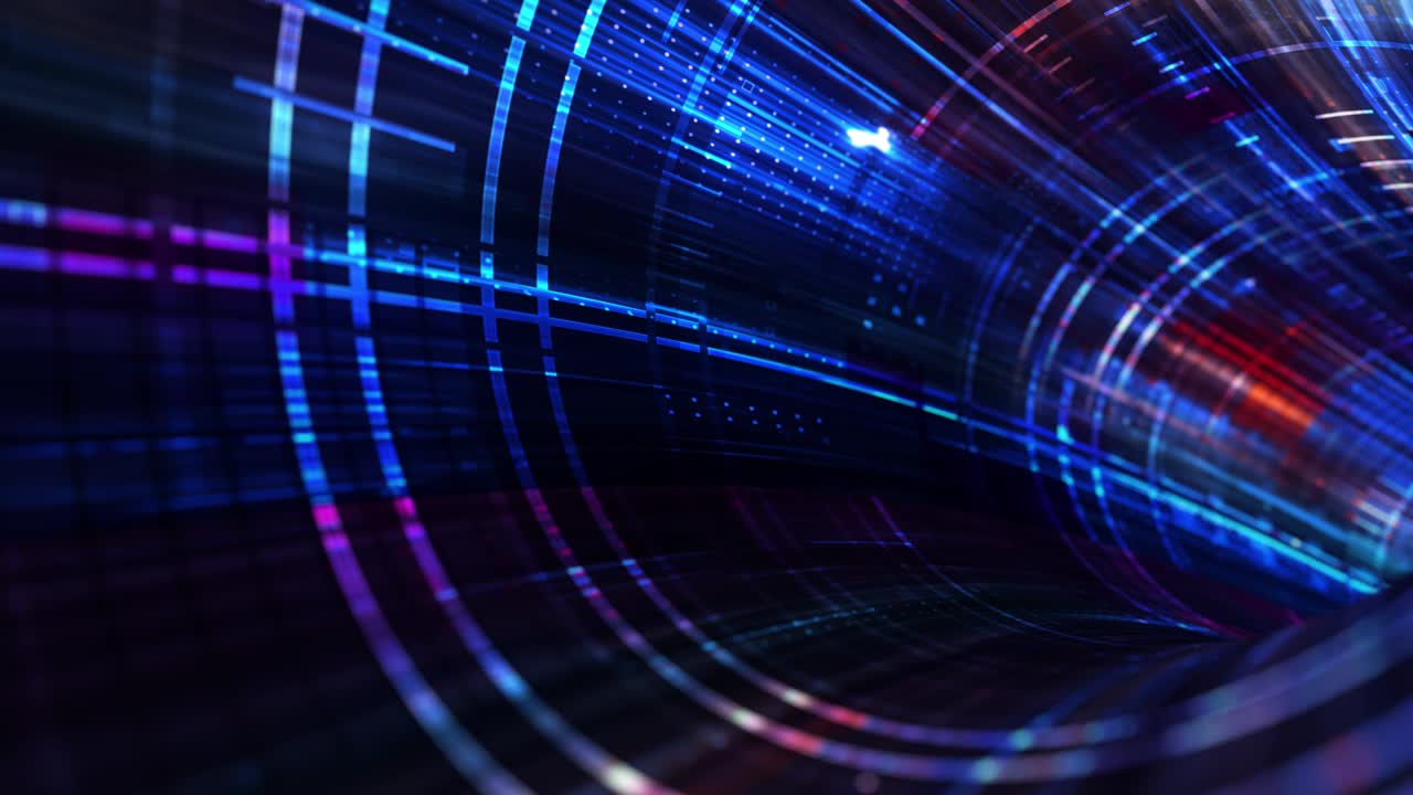 luces de neón abstractas de ciencia ficción futurista de alta tecnología túnel de realidad virtual. gráfico de movimiento futurista. brillo de luz de neón ultravioleta. renderización 4k 3d, bucle sin costuras