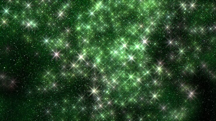 A mesmerizing image of a dark green backdrop scattered with luminous white stars radiating a bright glow against the darkness, creating a captivating and magical ambiance