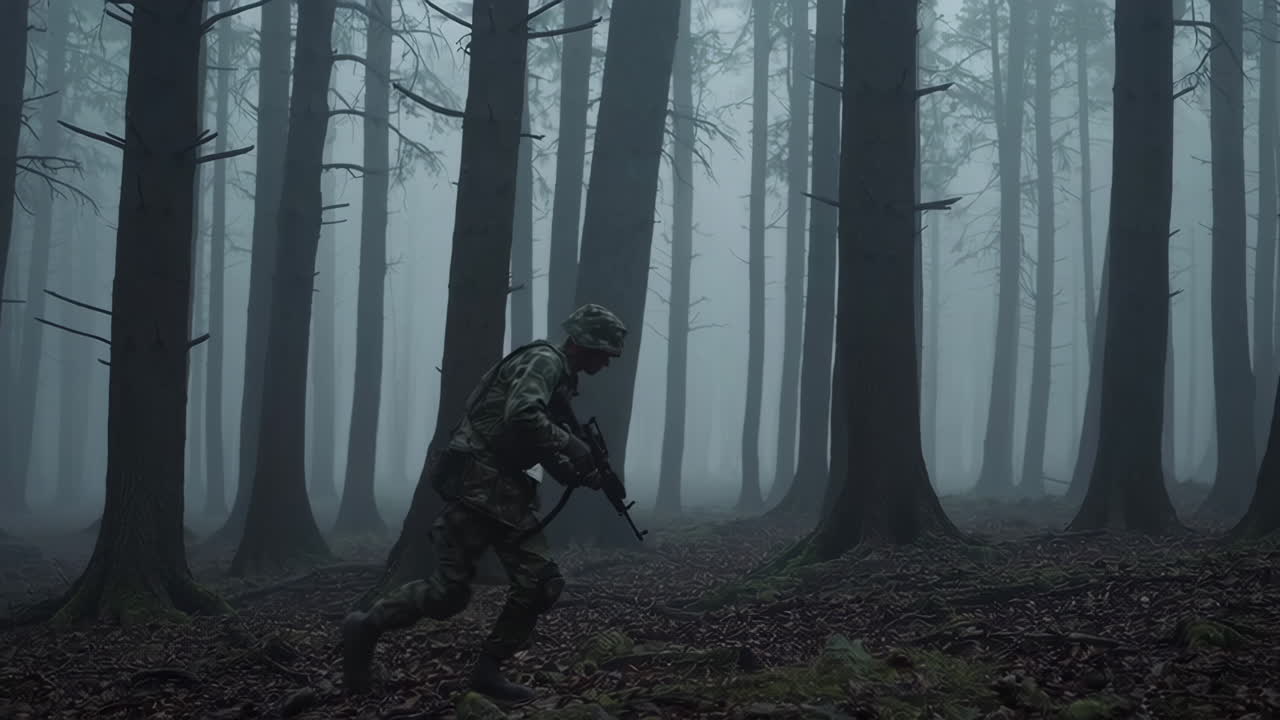 Soldier in a Foggy Forest