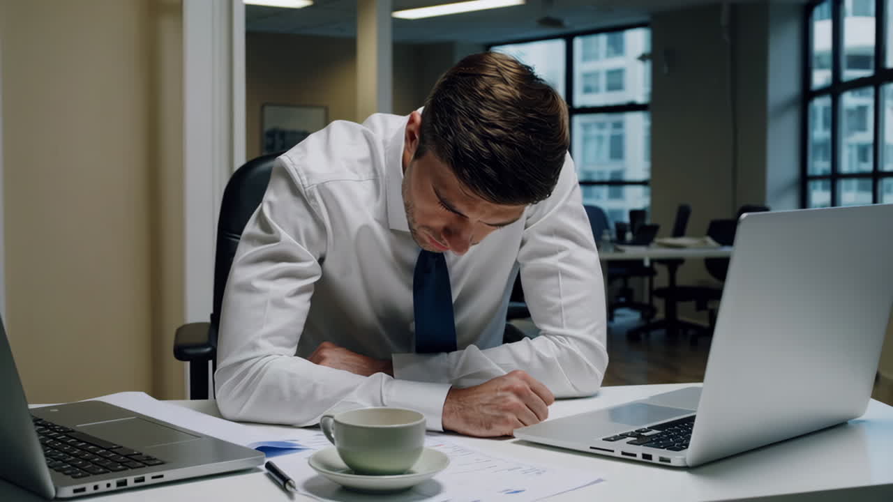 그의 책상에서 피곤한 사업가