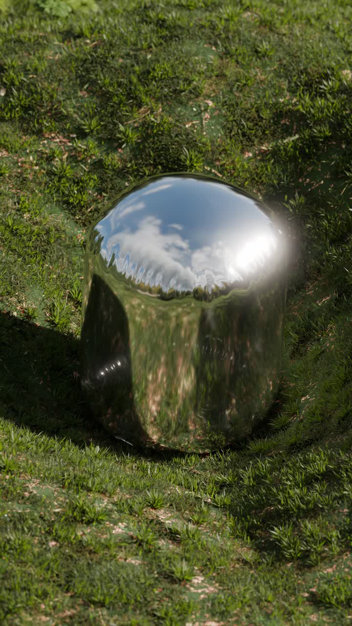 Metallic sculptures on grass