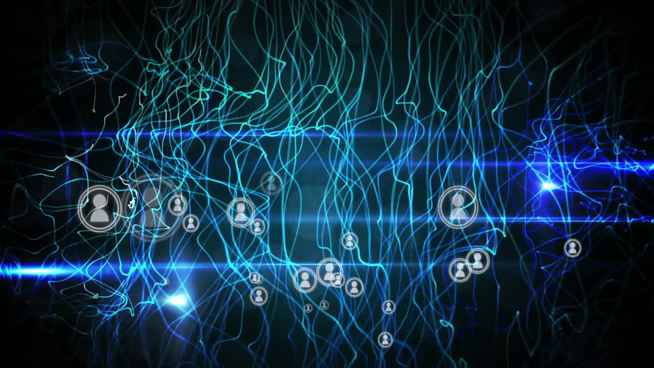 Creating network connection concept, glowing blue lines and digital icons animation