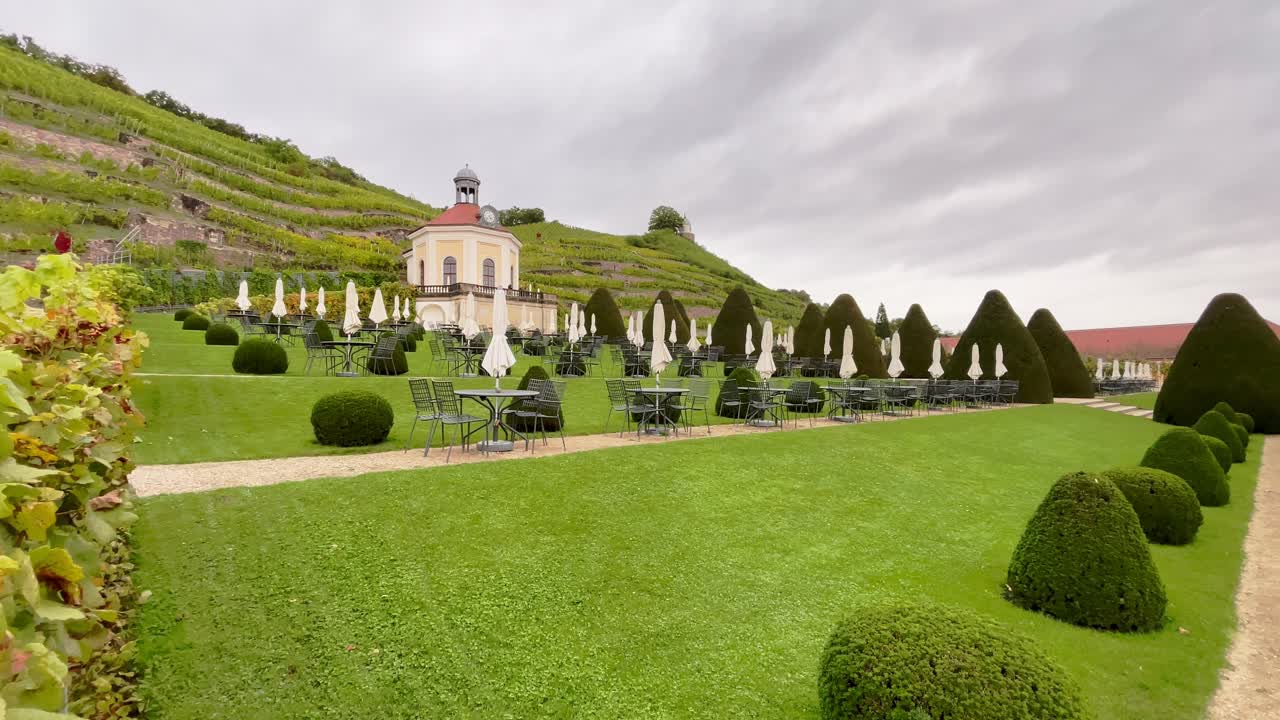Beautiful view of Schloss Wackerbarth in Saxony with vineyards and garden area