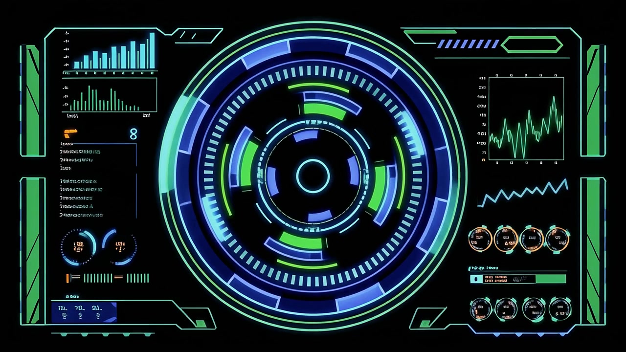 Futuristic HUD Interface with Data Analysis and Monitoring