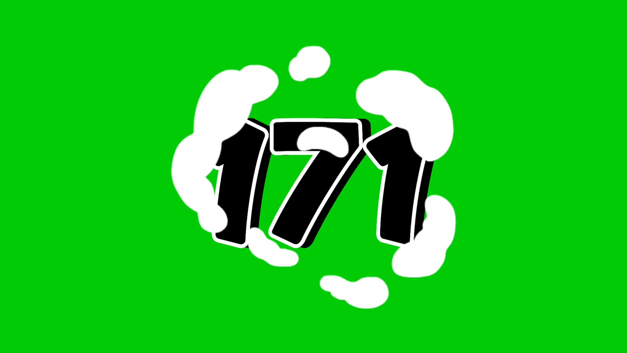 Number 171 Reveal Animation with Smoke Effect on Green Screen Black Cartoon Style Motion Graphic Element